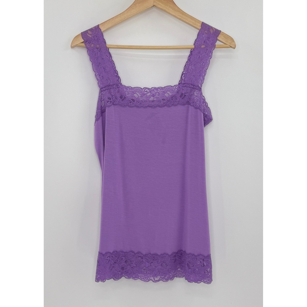 Halogen Women's Purple Lace Trim Tank Top Rayon Stretch Tank Top‎ Sz M Y2K Vibes